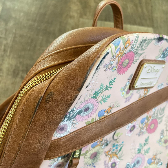 DISNEY x LOUNGEFLY Bambi Cast Floral Print Mini Simulated Leather Backpack - Picture 10 of 16